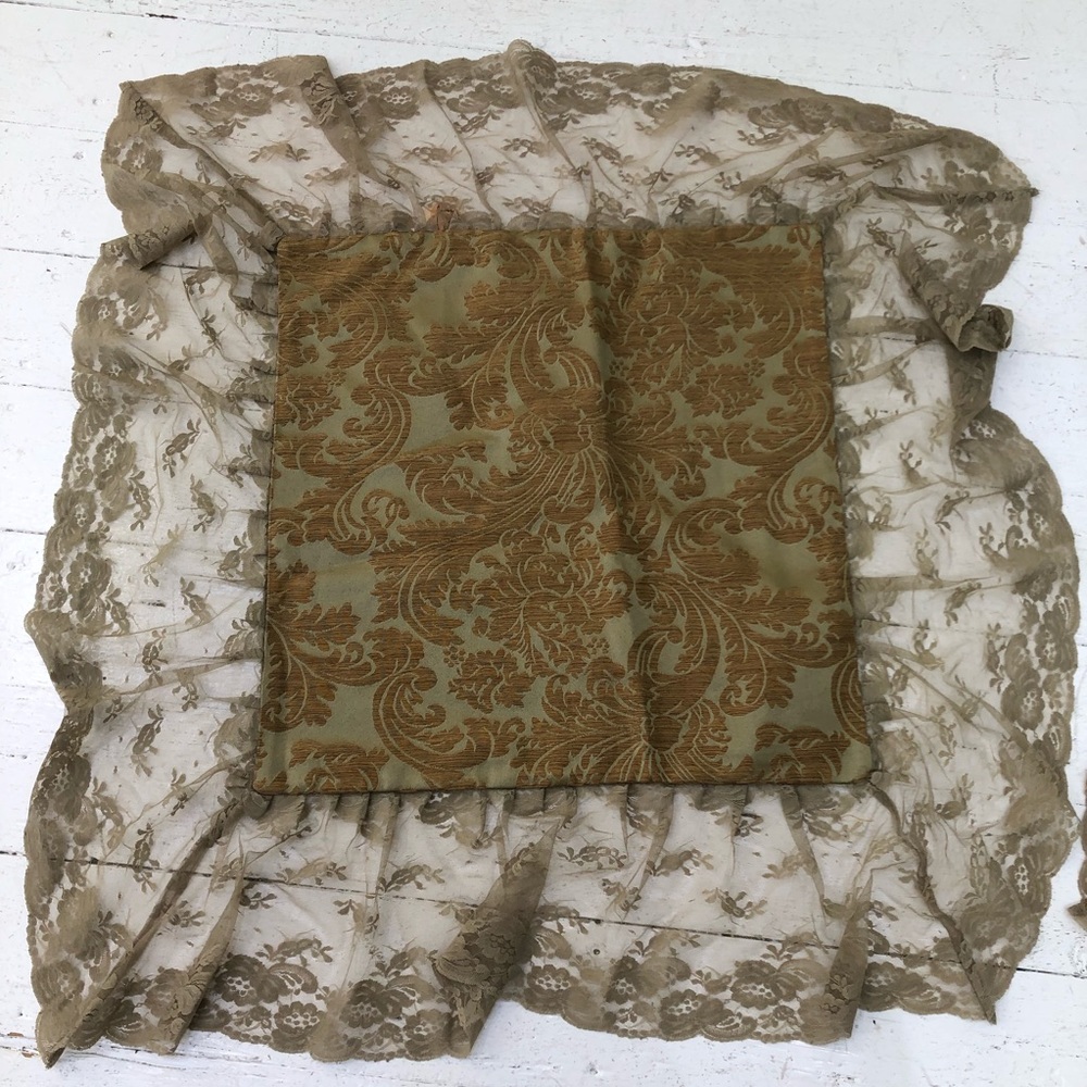 Two custom throw lace brocade pillow covers